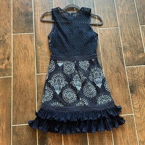 Navy Blue Lace and Netted Dress with ruffle size XS Adelyn Rae